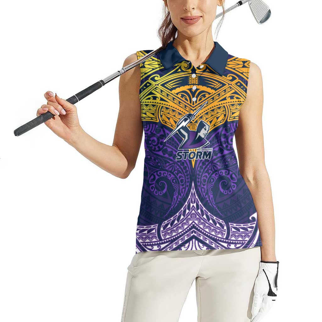 Personalized Melbourne Storm Women Sleeveless Polo Shirt Polynesian Tribal Pattern Style