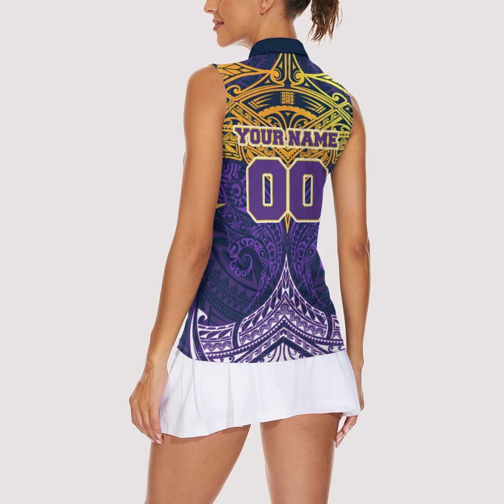 Personalized Melbourne Storm Women Sleeveless Polo Shirt Polynesian Tribal Pattern Style