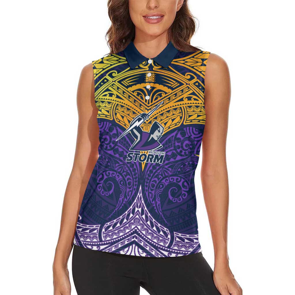 Personalized Melbourne Storm Women Sleeveless Polo Shirt Polynesian Tribal Pattern Style