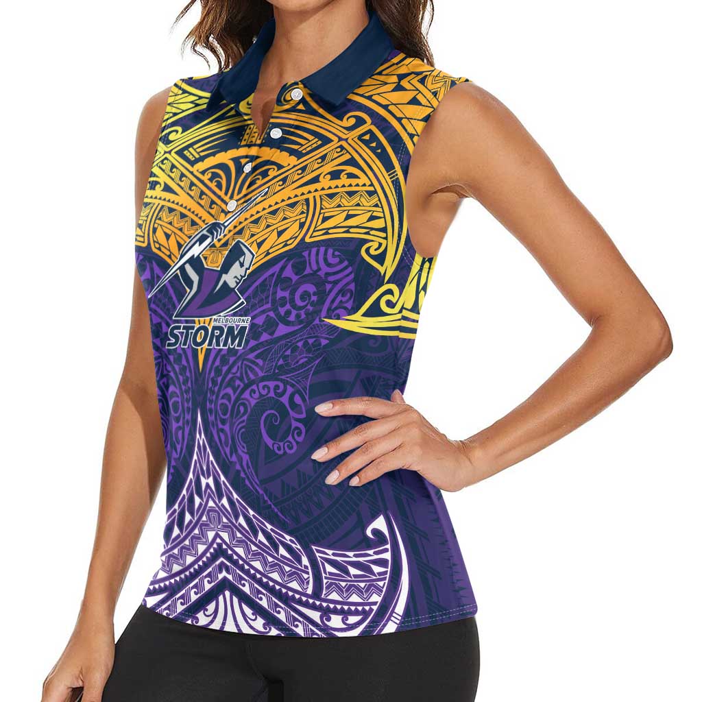 Personalized Melbourne Storm Women Sleeveless Polo Shirt Polynesian Tribal Pattern Style