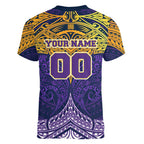 Personalized Melbourne Storm Women V-Neck T-Shirt Polynesian Tribal Pattern Style