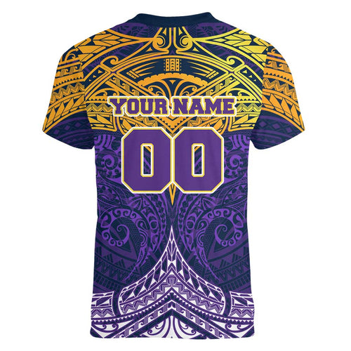 Personalized Melbourne Storm Women V-Neck T-Shirt Polynesian Tribal Pattern Style