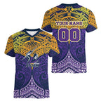 Personalized Melbourne Storm Women V-Neck T-Shirt Polynesian Tribal Pattern Style