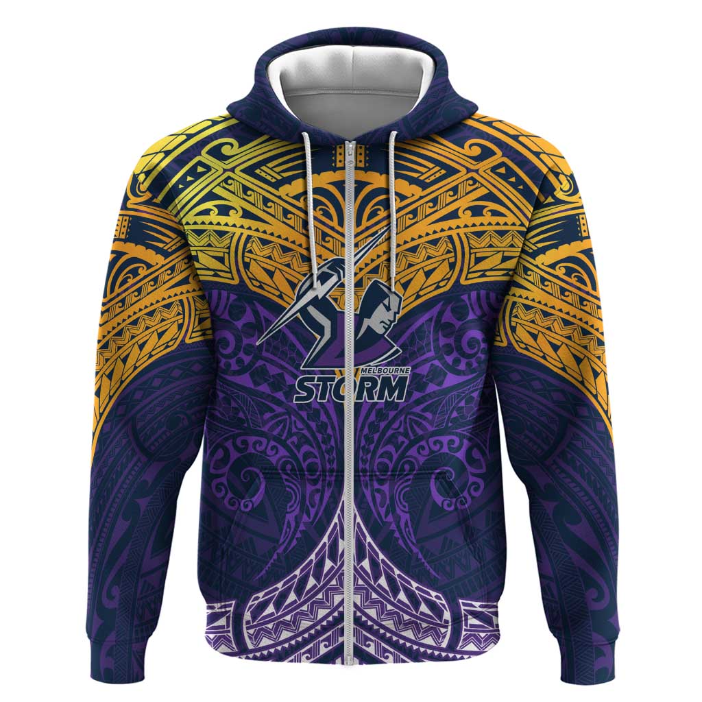 Personalized Melbourne Storm Zip Hoodie Polynesian Tribal Pattern Style