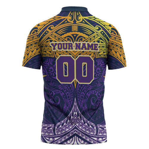 Personalized Melbourne Storm Zipper Polo Shirt Polynesian Tribal Pattern Style