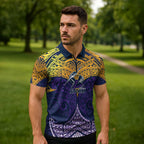 Personalized Melbourne Storm Zipper Polo Shirt Polynesian Tribal Pattern Style