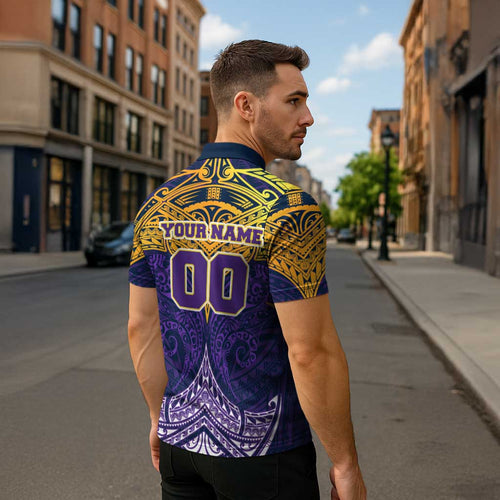 Personalized Melbourne Storm Zipper Polo Shirt Polynesian Tribal Pattern Style