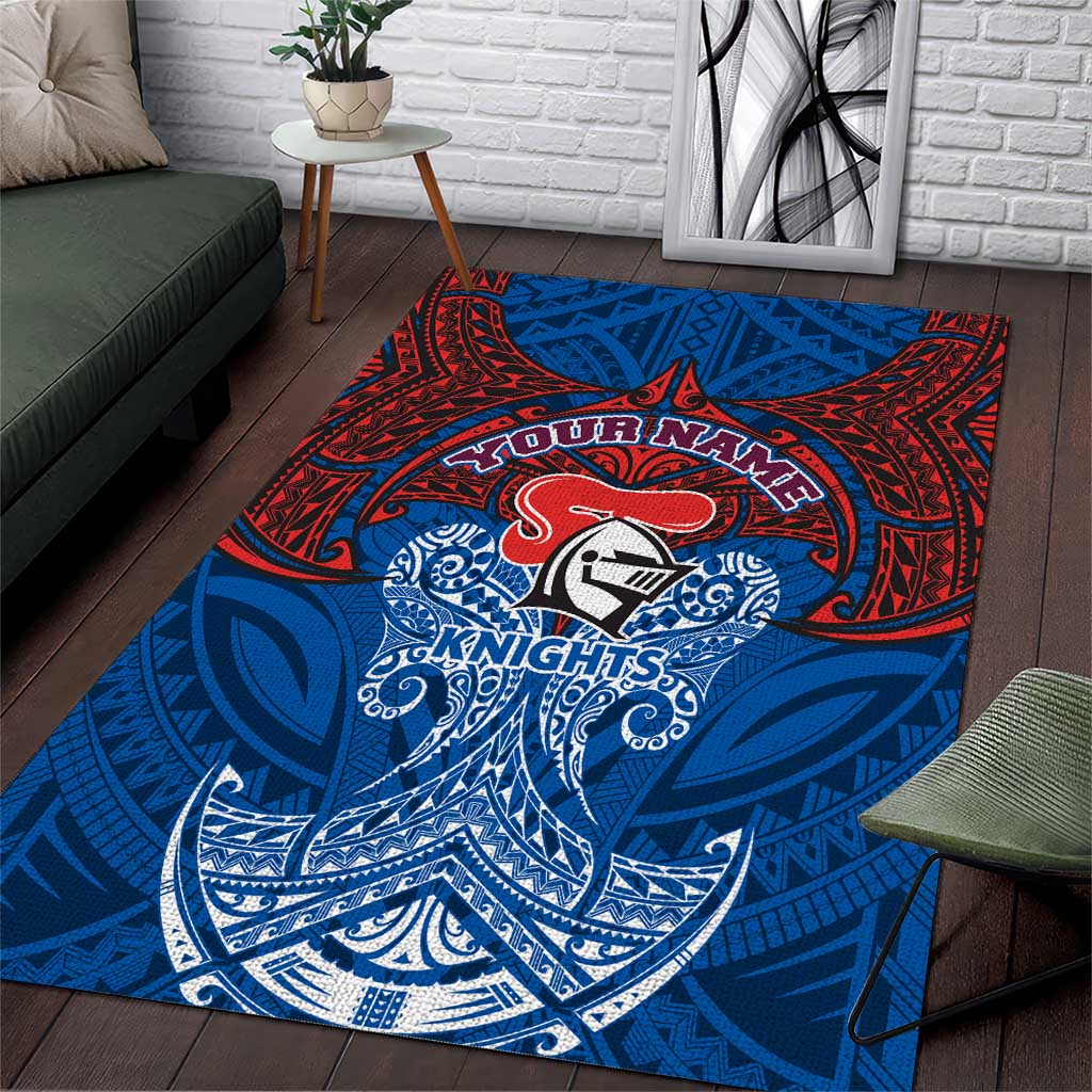 Personalized Newcastle Knights Area Rug Polynesian Tribal Pattern Style