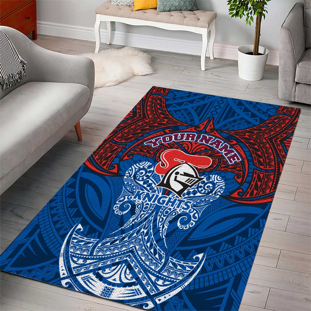 Personalized Newcastle Knights Area Rug Polynesian Tribal Pattern Style