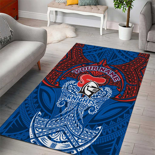 Personalized Newcastle Knights Area Rug Polynesian Tribal Pattern Style