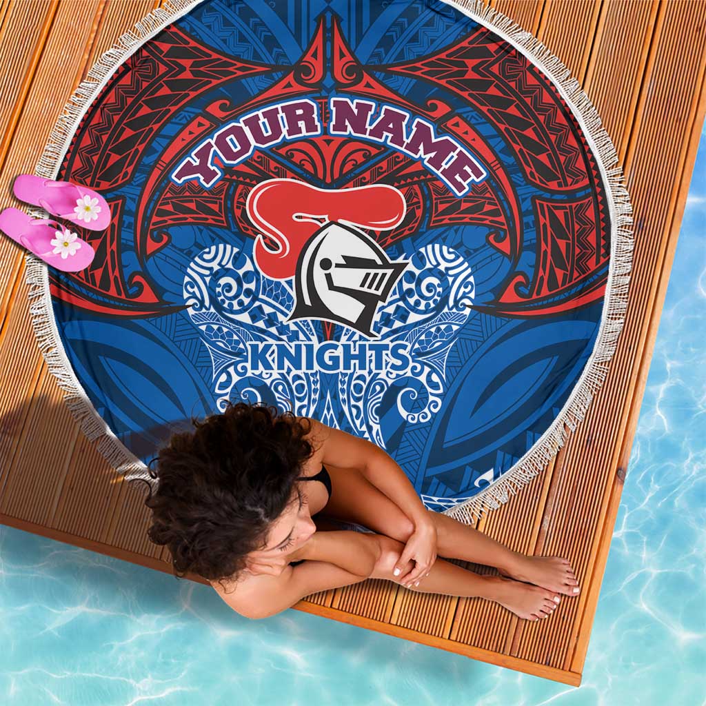 Personalized Newcastle Knights Beach Blanket Polynesian Tribal Pattern Style