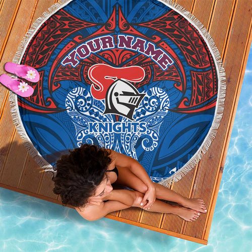 Personalized Newcastle Knights Beach Blanket Polynesian Tribal Pattern Style