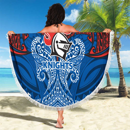 Personalized Newcastle Knights Beach Blanket Polynesian Tribal Pattern Style
