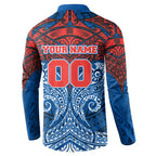 Personalized Newcastle Knights Button Sweatshirt Polynesian Tribal Pattern Style