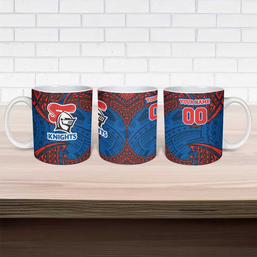 Personalized Newcastle Knights Ceramic Mug Polynesian Tribal Pattern Style