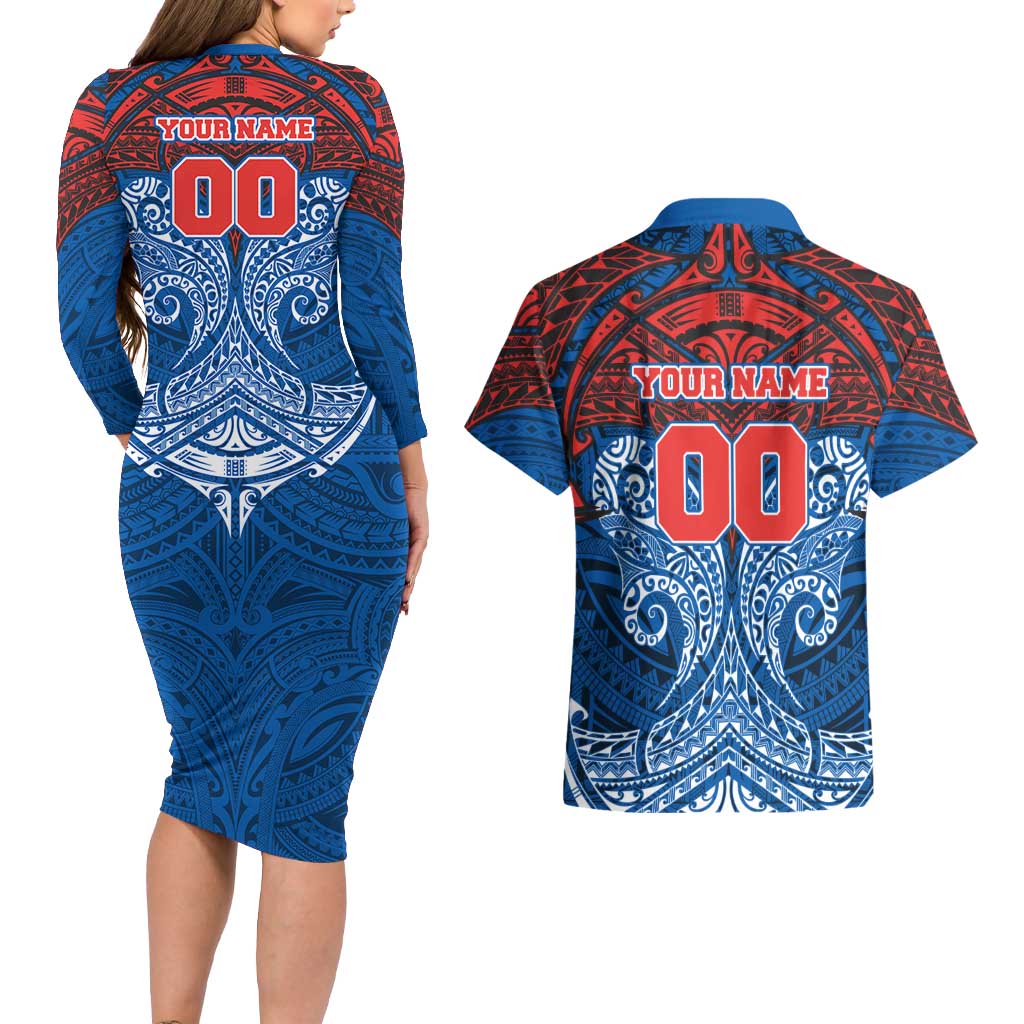 Personalized Newcastle Knights Couples Matching Long Sleeve Bodycon Dress and Hawaiian Shirt Polynesian Tribal Pattern Style
