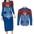 Personalized Newcastle Knights Couples Matching Long Sleeve Bodycon Dress and Long Sleeve Button Shirt Polynesian Tribal Pattern Style