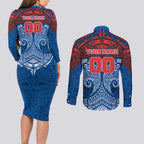 Personalized Newcastle Knights Couples Matching Long Sleeve Bodycon Dress and Long Sleeve Button Shirt Polynesian Tribal Pattern Style