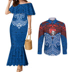 Personalized Newcastle Knights Couples Matching Mermaid Dress and Long Sleeve Button Shirt Polynesian Tribal Pattern Style
