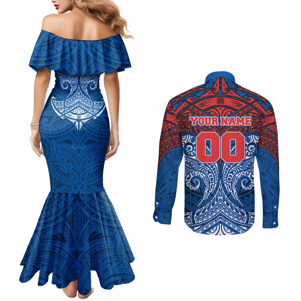 Personalized Newcastle Knights Couples Matching Mermaid Dress and Long Sleeve Button Shirt Polynesian Tribal Pattern Style