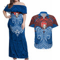 Personalized Newcastle Knights Couples Matching Off Shoulder Maxi Dress and Hawaiian Shirt Polynesian Tribal Pattern Style