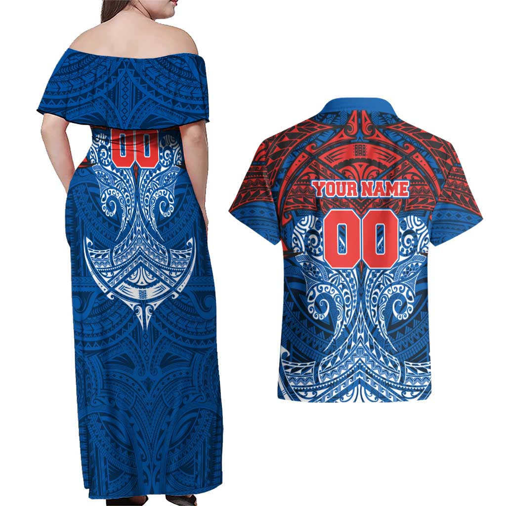 Personalized Newcastle Knights Couples Matching Off Shoulder Maxi Dress and Hawaiian Shirt Polynesian Tribal Pattern Style
