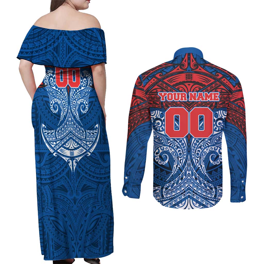 Personalized Newcastle Knights Couples Matching Off Shoulder Maxi Dress and Long Sleeve Button Shirt Polynesian Tribal Pattern Style