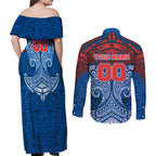 Personalized Newcastle Knights Couples Matching Off Shoulder Maxi Dress and Long Sleeve Button Shirt Polynesian Tribal Pattern Style
