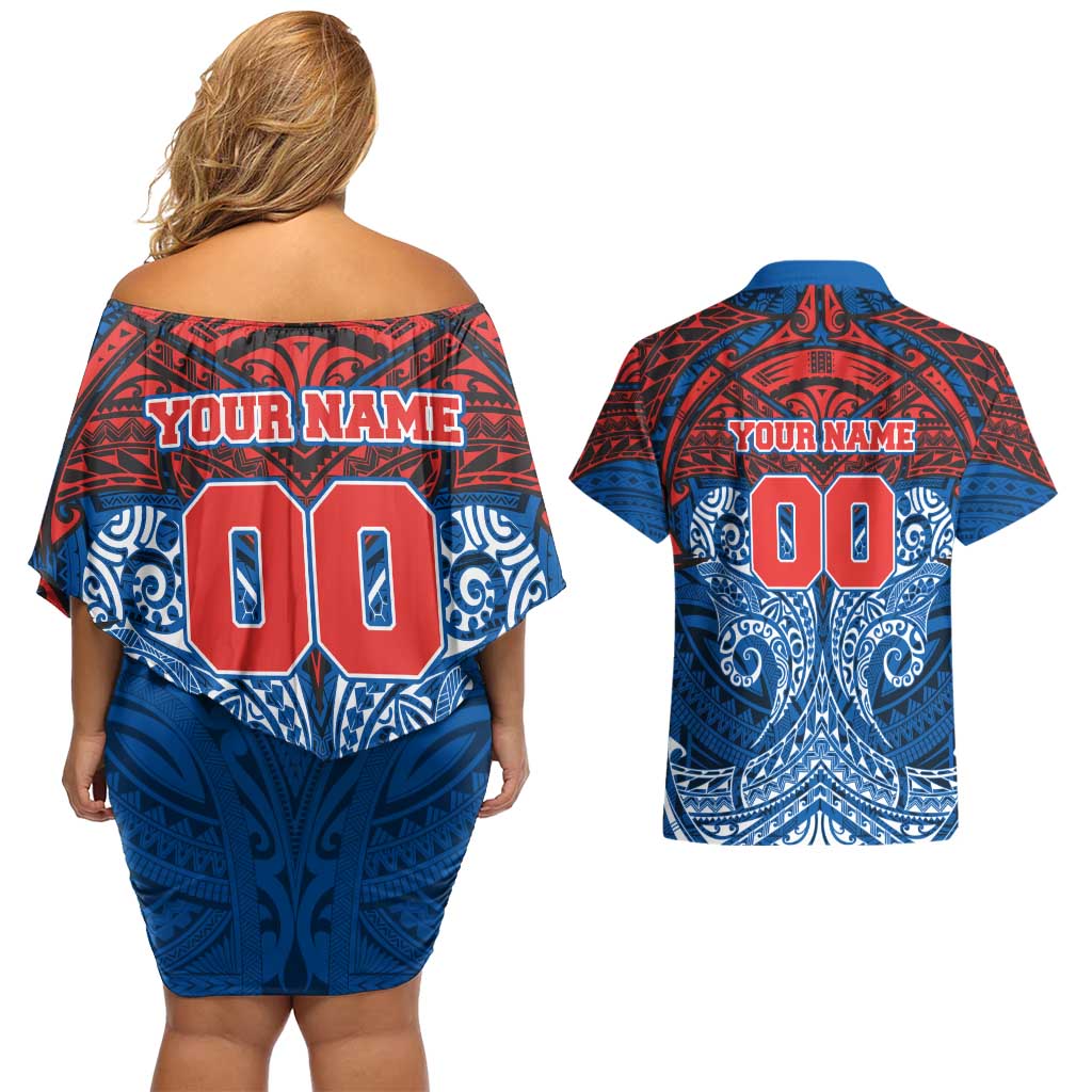 Personalized Newcastle Knights Couples Matching Off Shoulder Short Dress and Hawaiian Shirt Polynesian Tribal Pattern Style