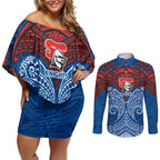 Personalized Newcastle Knights Couples Matching Off Shoulder Short Dress and Long Sleeve Button Shirt Polynesian Tribal Pattern Style