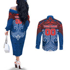 Personalized Newcastle Knights Couples Matching Off The Shoulder Long Sleeve Dress and Long Sleeve Button Shirt Polynesian Tribal Pattern Style