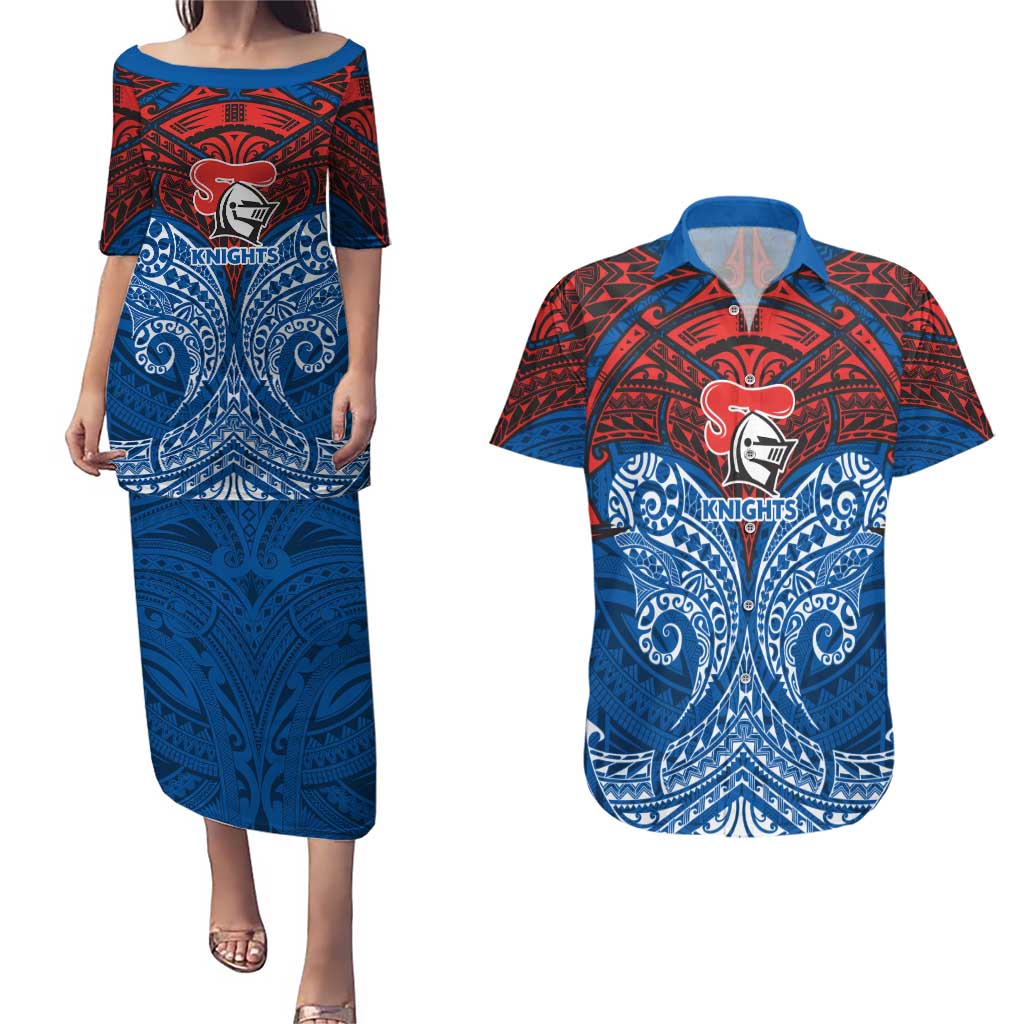 Personalized Newcastle Knights Couples Matching Puletasi and Hawaiian Shirt Polynesian Tribal Pattern Style