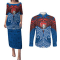 Personalized Newcastle Knights Couples Matching Puletasi and Long Sleeve Button Shirt Polynesian Tribal Pattern Style