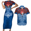 Personalized Newcastle Knights Couples Matching Short Sleeve Bodycon Dress and Hawaiian Shirt Polynesian Tribal Pattern Style