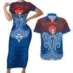 Personalized Newcastle Knights Couples Matching Short Sleeve Bodycon Dress and Hawaiian Shirt Polynesian Tribal Pattern Style