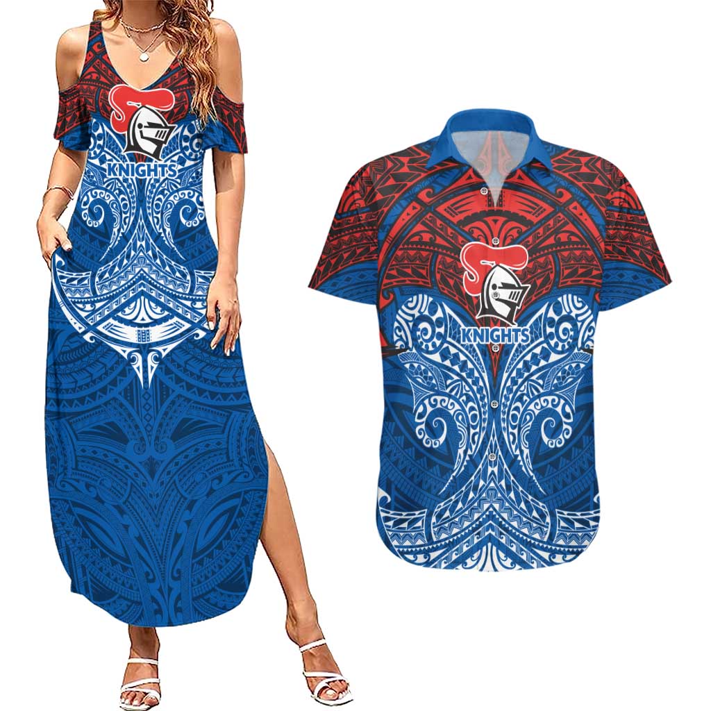 Personalized Newcastle Knights Couples Matching Summer Maxi Dress and Hawaiian Shirt Polynesian Tribal Pattern Style
