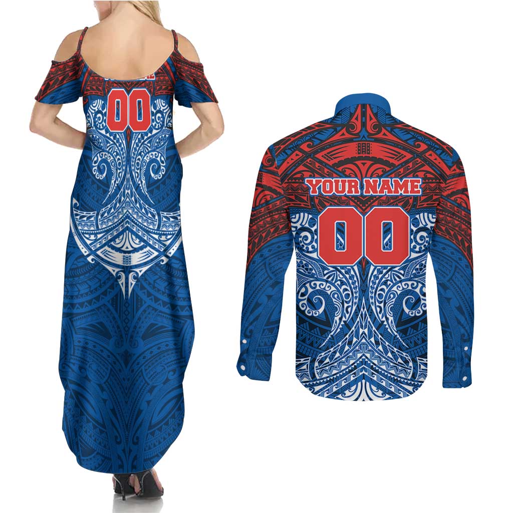 Personalized Newcastle Knights Couples Matching Summer Maxi Dress and Long Sleeve Button Shirt Polynesian Tribal Pattern Style