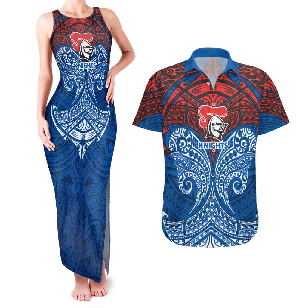 Personalized Newcastle Knights Couples Matching Tank Maxi Dress and Hawaiian Shirt Polynesian Tribal Pattern Style
