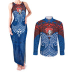 Personalized Newcastle Knights Couples Matching Tank Maxi Dress and Long Sleeve Button Shirt Polynesian Tribal Pattern Style