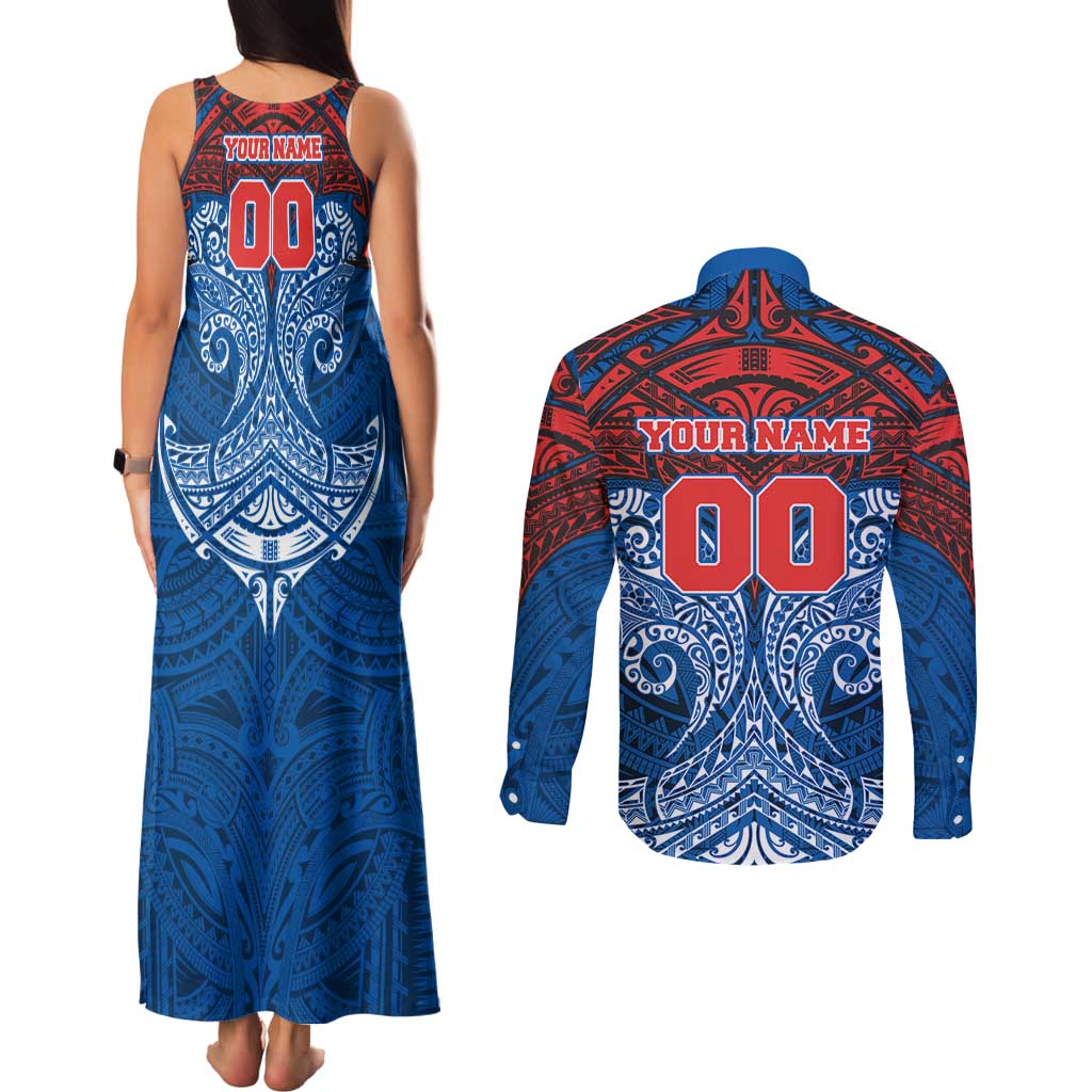 Personalized Newcastle Knights Couples Matching Tank Maxi Dress and Long Sleeve Button Shirt Polynesian Tribal Pattern Style