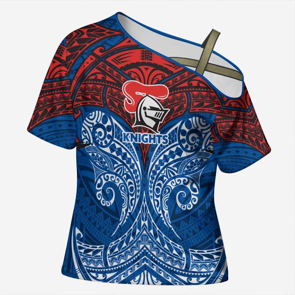 Personalized Newcastle Knights Cross Shoulder Shirt Polynesian Tribal Pattern Style