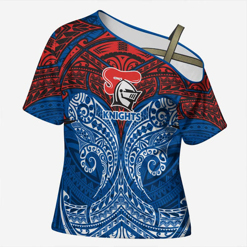 Personalized Newcastle Knights Cross Shoulder Shirt Polynesian Tribal Pattern Style