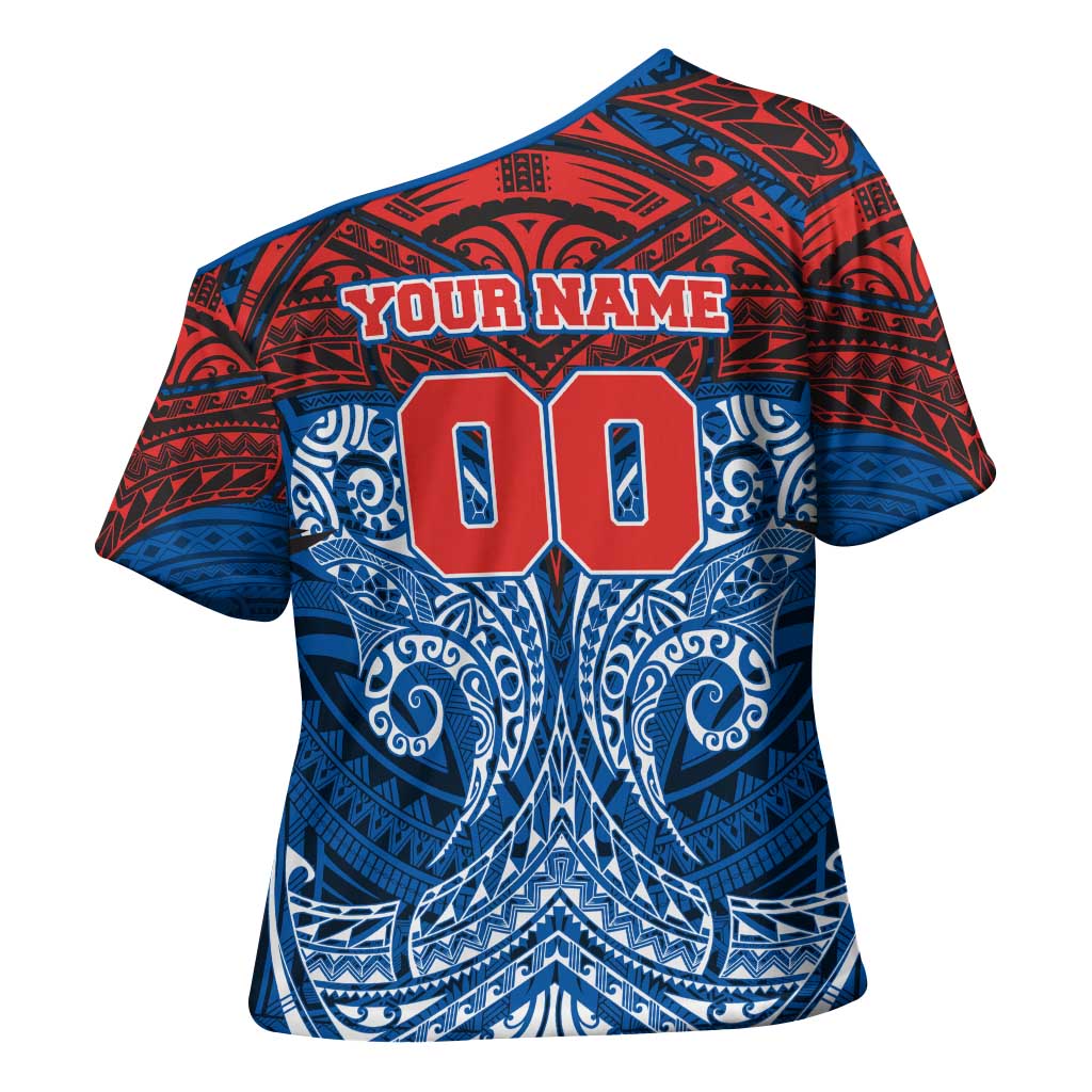 Personalized Newcastle Knights Cross Shoulder Shirt Polynesian Tribal Pattern Style
