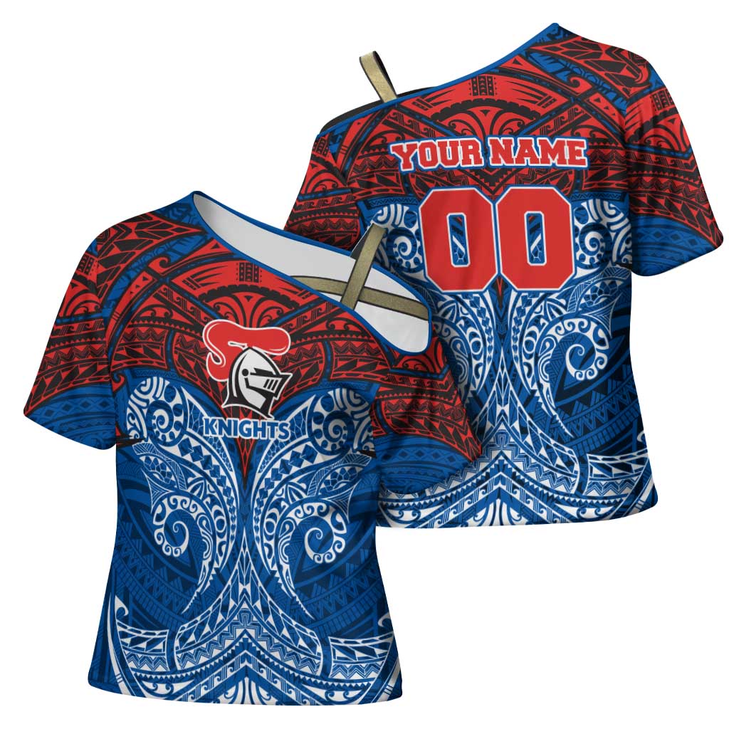 Personalized Newcastle Knights Cross Shoulder Shirt Polynesian Tribal Pattern Style
