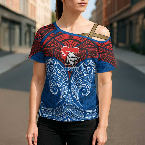 Personalized Newcastle Knights Cross Shoulder Shirt Polynesian Tribal Pattern Style