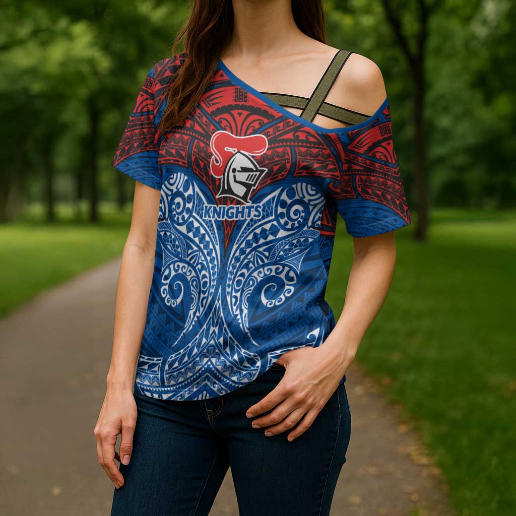 Personalized Newcastle Knights Cross Shoulder Shirt Polynesian Tribal Pattern Style