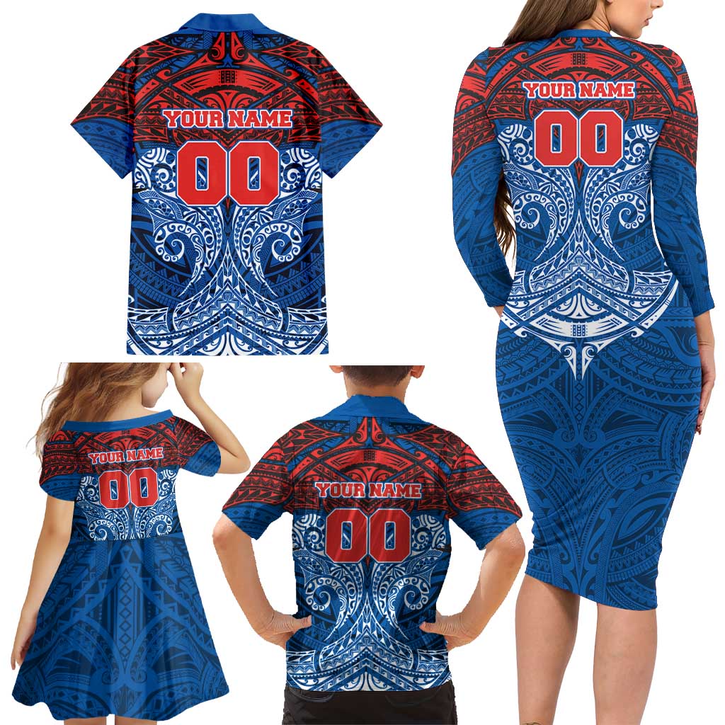 Personalized Newcastle Knights Family Matching Long Sleeve Bodycon Dress and Hawaiian Shirt Polynesian Tribal Pattern Style