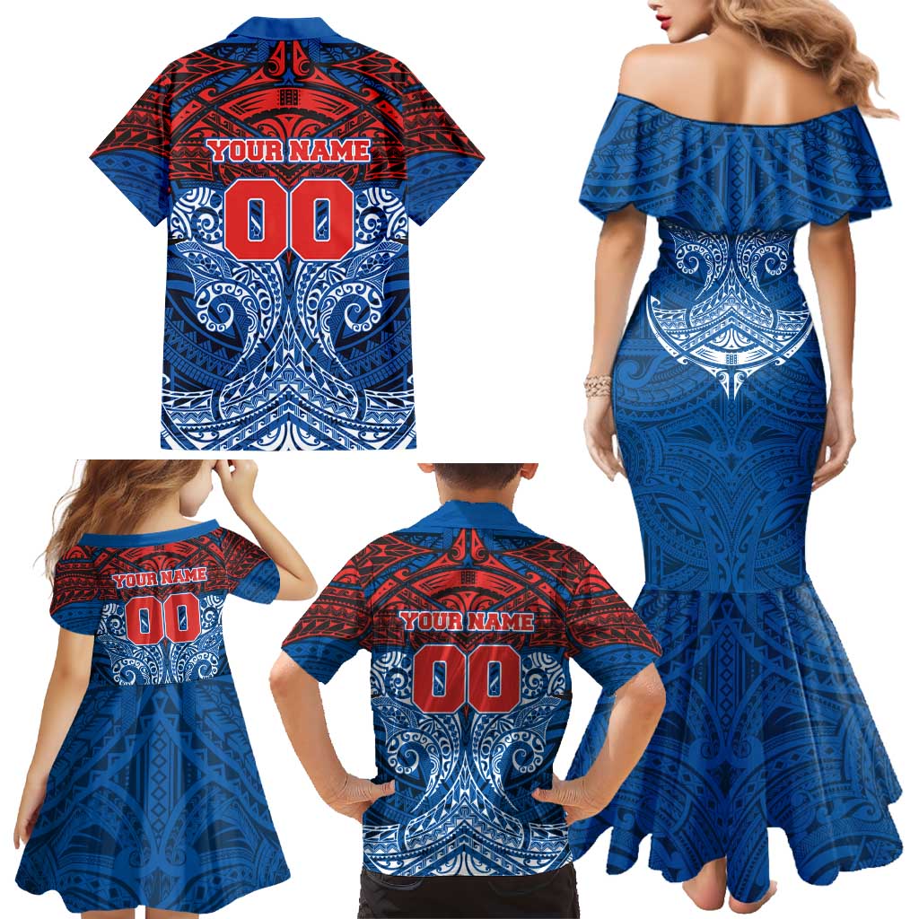 Personalized Newcastle Knights Family Matching Mermaid Dress and Hawaiian Shirt Polynesian Tribal Pattern Style