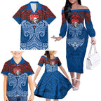 Personalized Newcastle Knights Family Matching Off The Shoulder Long Sleeve Dress and Hawaiian Shirt Polynesian Tribal Pattern Style