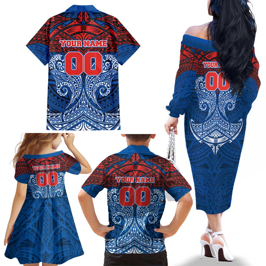 Personalized Newcastle Knights Family Matching Off The Shoulder Long Sleeve Dress and Hawaiian Shirt Polynesian Tribal Pattern Style